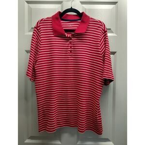 Appleseed's Women's Size XL Red White Striped Short Sleeve Cotton Polo Shirt